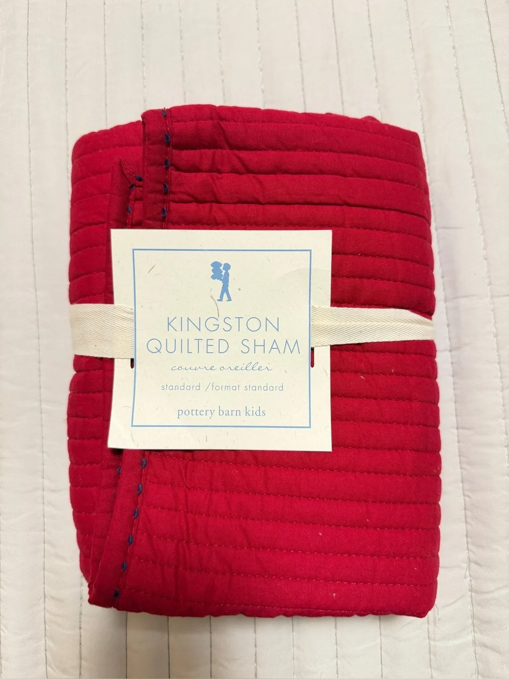 Pottery Barn Kids Red Kingston Quilted Standard Sham NWT Cotton